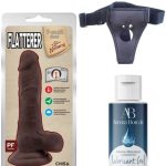 Censan Belden Bağlamalı Kayganlaştırıcı Set Flatterer Kıkırdaklı Gerçekçi Dildo - 18.6cm Zenci