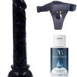 Censan Belden Bağlamalı Kayganlaştırıcı Set Siyah Renk Gerçekçi 15CM Anal Dildo